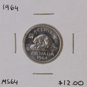 1964 - Canada - 5c - MS64 - retail $12