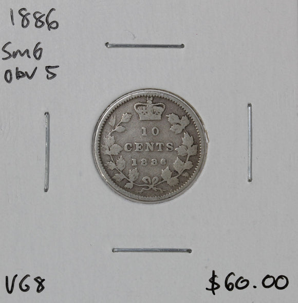 1886 - Canada - 10c - Sm6 Obv 5 - VG8
