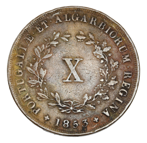 1853 - Portugal - 10 Reis - VF20 - retail $16.25