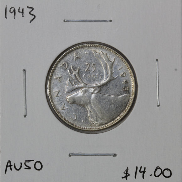 1943 - Canada - 25c - AU50 - retail $14