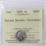 1870 - Canada - 5c - Raised Border - VF20 ICCS - retail $65