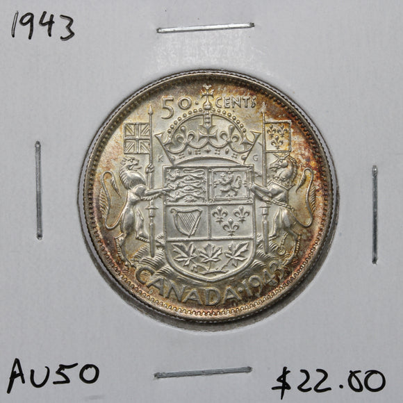1943 - Canada - 50c - AU50 - retail $22