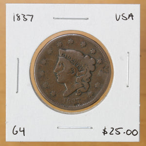 1837 - USA - 1c - G4 - retail $25