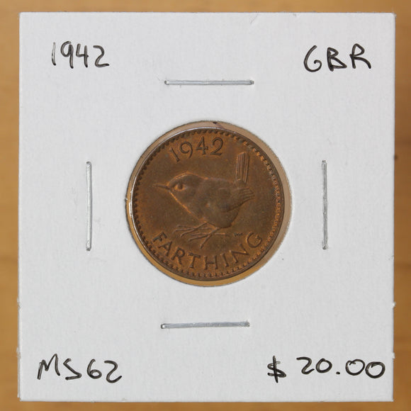 1942 - Great Britain - 1 Farthing - MS62 - retail $20