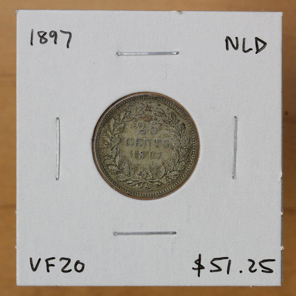 1897 - Netherlands - 25 Cents - VF20 - retail $51.25