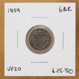 1859 - Great Britain - 3 Pence - VF20 - retail $25.50