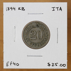 1894 KB - Italy - 20 Centesimi - EF40 - retail $25
