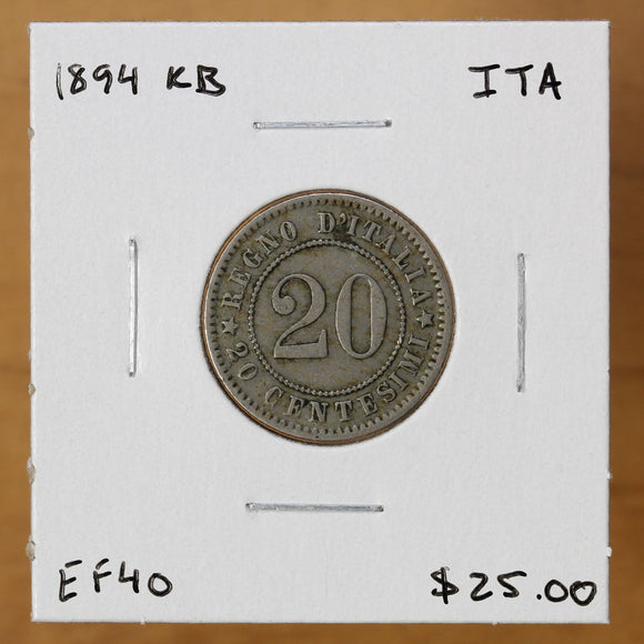 1894 KB - Italy - 20 Centesimi - EF40 - retail $25