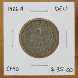 1926 A - Germany (Weimar Republic) - 2 Reichsmark - EF40