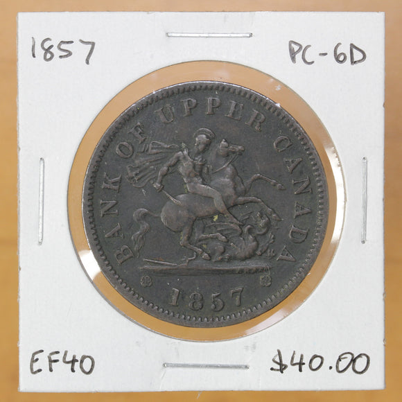 PC-6D - 1857 - Province of Canada - One Penny Token - EF40 - retail $40