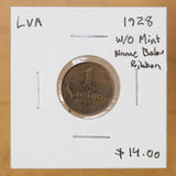 1928 - Latvia - 1 Santims - W/O Name Below Ribbon - VF - 50% OFF!