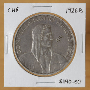 1926 B - Switzerland - 5 Francs - Counterstamped/Engraved Symbol