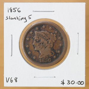 1856 - USA - 1c - Slanting 5 - VG8 - retail $30