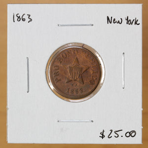 1863 - USA - Civil War Store Cards Token - New York (Pro Bono Publico) - retail $25.00