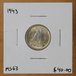 1943 - Canada - 10c - MS63 - retail $40