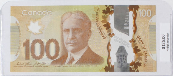 2011 - Canada - 100 Dollars - Wilkins / Poloz - 4 Digit Repeater - GKB1987198