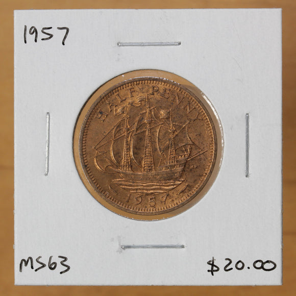 1957 - Great Britain - 1/2 Penny - MS63 - retail $20