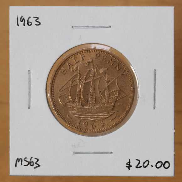 1963 - Great Britain - 1/2 Penny - MS63 - retail $20
