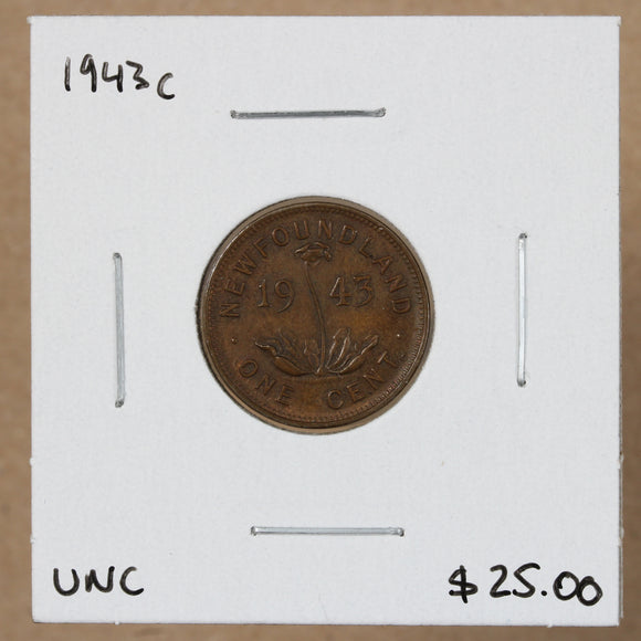 1943 C - Newfoundland - 1c - UNC - retail $25