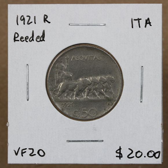 1921 R - Italy - 50 Centesimi - Reeded - VF20 - retail $20