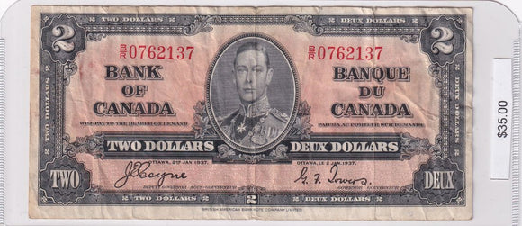 1937 - Canada - 2 Dollars - Coyne / Towers - B/R 0762137