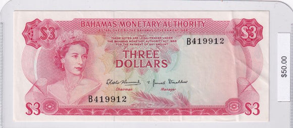 1968 - Bahamas - 3 Dollars - B419912