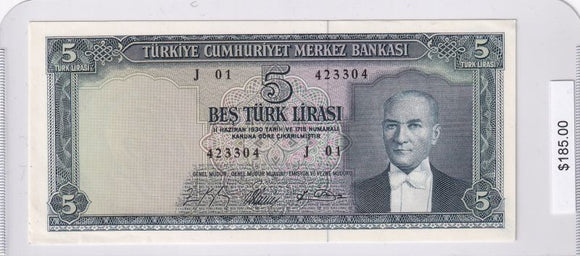 1960-1961 - Turkey - 5 Lira - J 01 423304