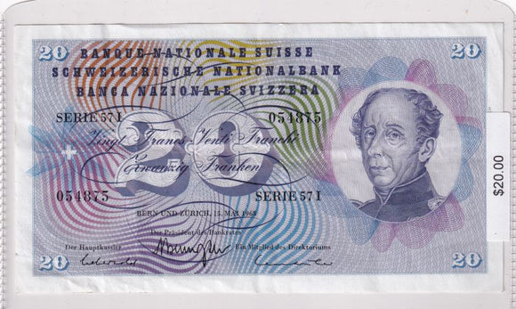 1968 - Switzerland - 20 Franken - SERIE 57 I 054875