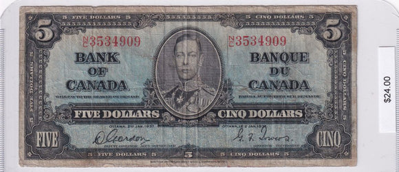 1937 - Canada - 5 Dollars - Gordon / Towers - N/C 3534909