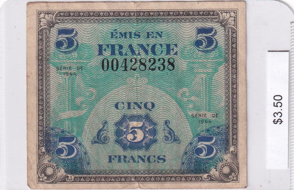 1944 - France - 5 Francs - SERIE DE 00428238