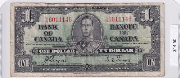 1937 - Canada - 1 Dollar - Coyne / Towers - S/N 6011146