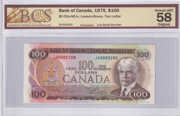 1975 - Canada - 100 Dollars - Lawson / Bouey - AU58 BCS - JA0000250