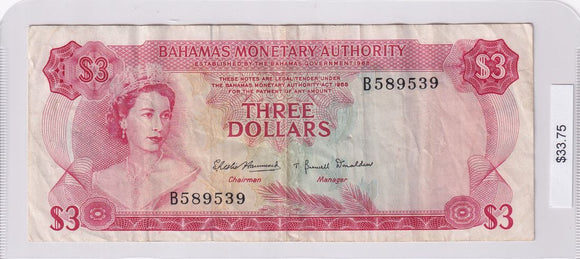 1968 - Bahamas - 3 Dollars - B 589539