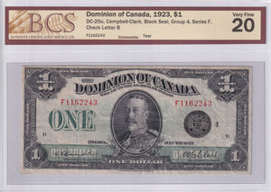 1923 - Dominion of Canada - 1 Dollar - Campbell / Clark - VF20 BCS - F1162243