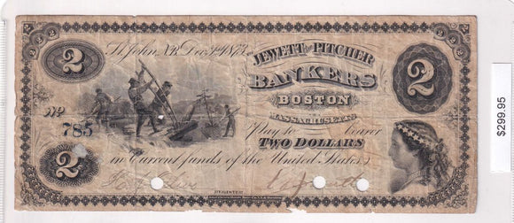 1873 - USA - $2 - To Jewett and Pitcher Bankers - 785