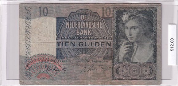 1941 - Netherlands - 10 Gulden - Low Serial - 8 AZ 000747