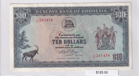 1975 - Rhodesia - 10 Dollars - J/29 241474