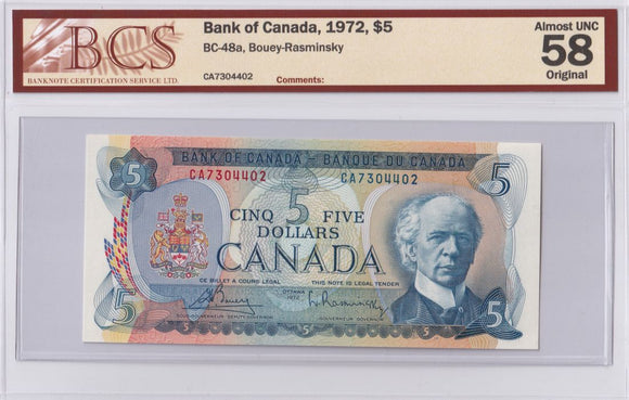 1972 - Canada - 5 Dollars - Bouey / Rasminsky - AU58 BCS - CA7304402