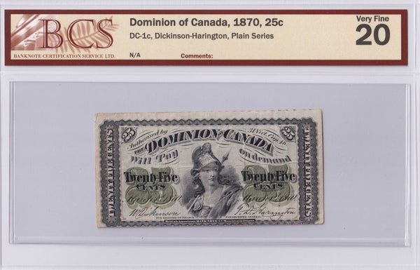 1870 - Canada - 25 Cents - Dickinson / Harington - VF20 BCS