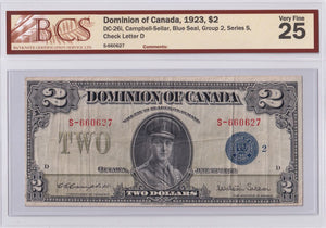 1923 - Canada - 2 Dollars - Campbell / Sellar - VF25 BCS - S-660627