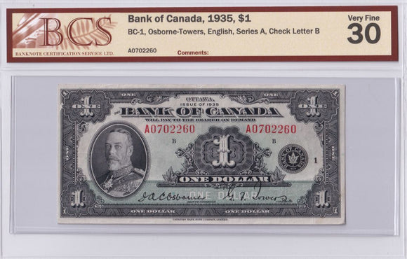 1935 - Canada - 1 Dollar - Osborne / Towers - VF30 BCS - A0702260