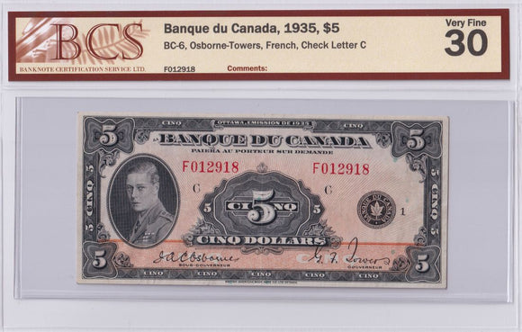 1935 - Canada - 5 Dollars - Osborne / Towers - VF30 BCS - F012918