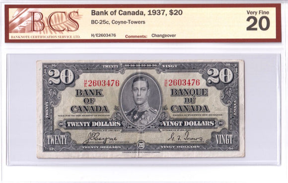 1937 - Canada - 20 Dollars - Coyne / Towers - VF20 BCS - H/E 2603476