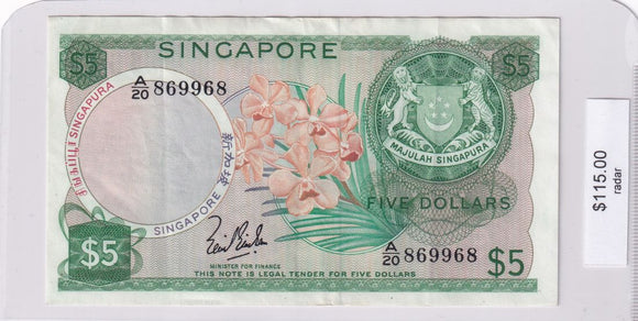 1967 - Singapore - Radar - 5 Dollars - A/20 869968