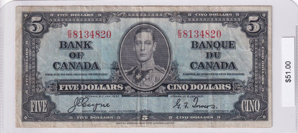 1937 - Canada - 5 Dollars - Coyne / Towers - E/S 8134820