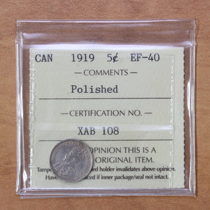1919 - Canada - 5c - EF40 ICCS - Polished