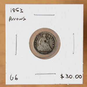 1853 Arrows - USA - 1/2 Dime - G6 - retail $30