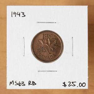1943 - Canada - 1c - MS63 RB - retail $25