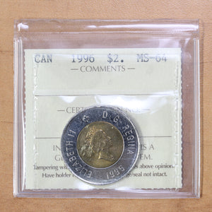 1996 - Canada - $2 - ICCS MS64 - retail $50