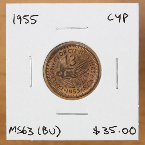 1955 - Cyprus - 3 Mils - MS63 (BU) - 50% OFF!